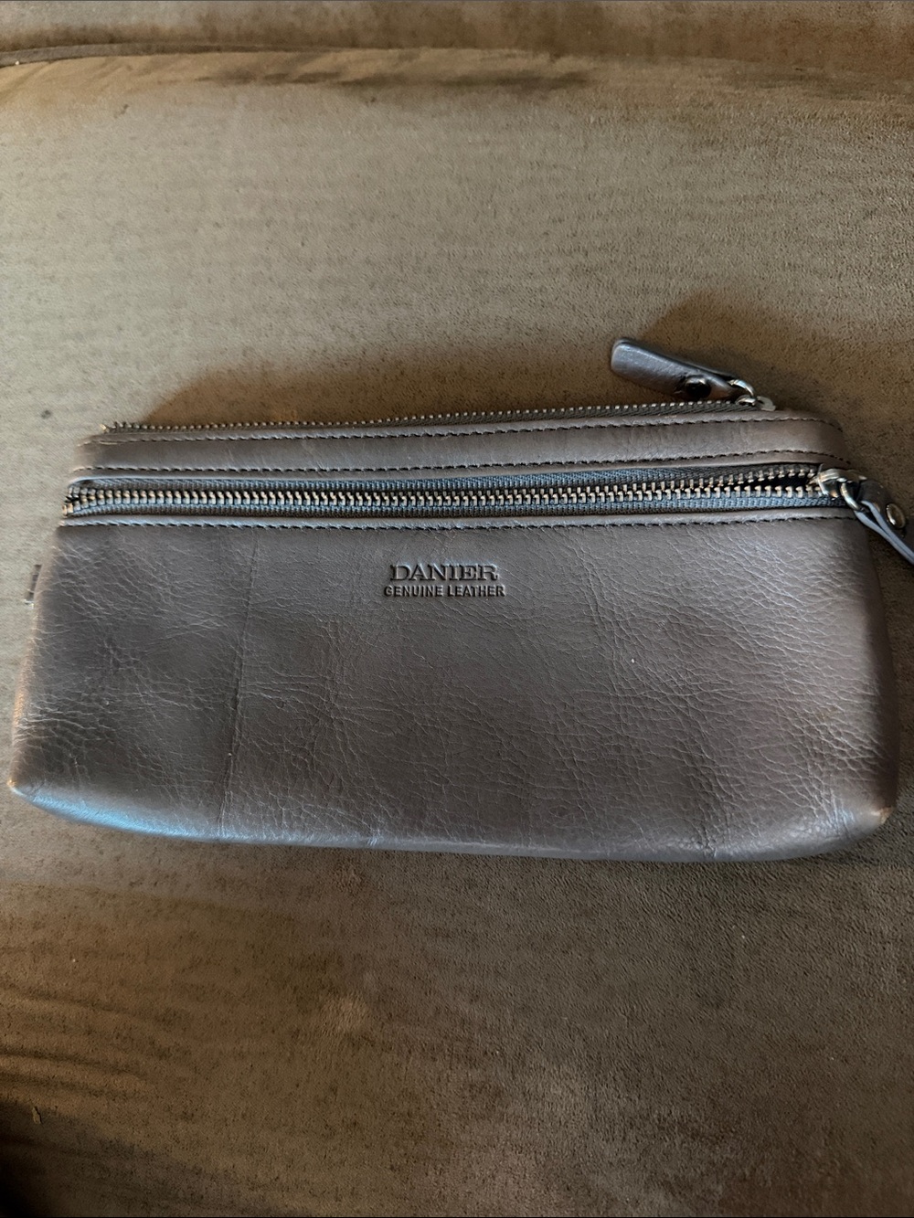 Danier Brown Genuine Leather Double-Zip Pouch